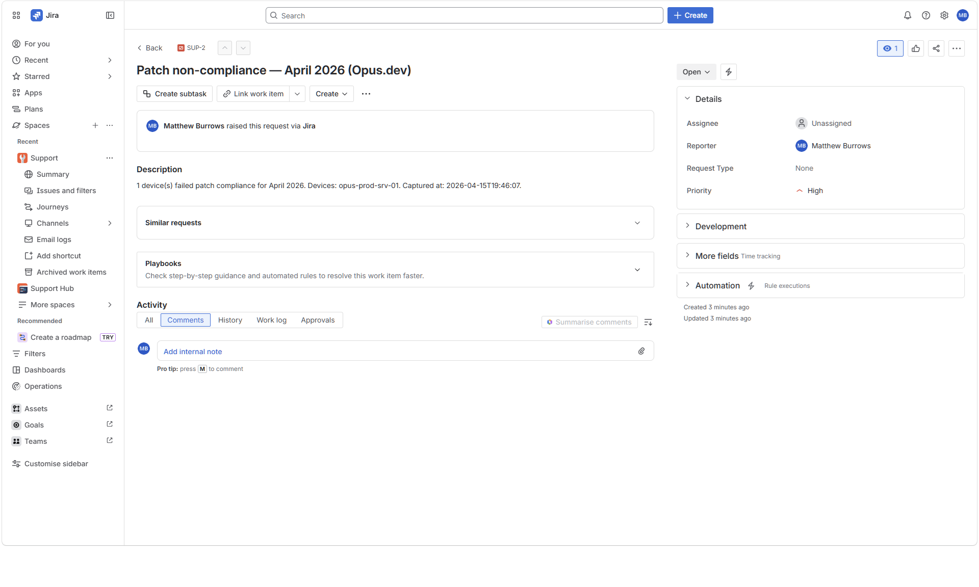 OPUS-raised Jira ticket for non-compliance
